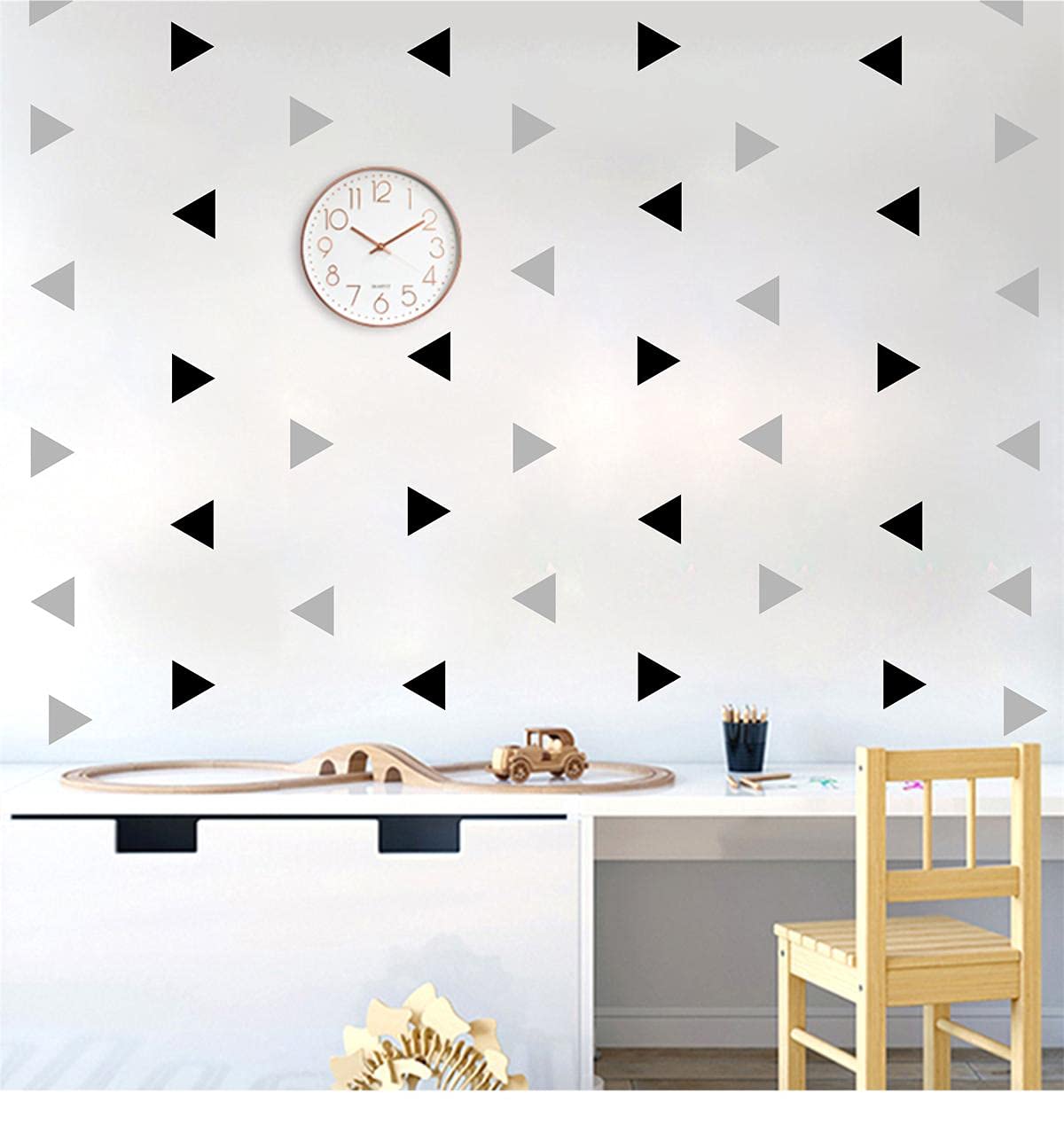 Triangle Wall Stickers Vinyl 160Pcs Black and Grey Wall Decals Peel and Stick Modern Wall Stickers Geometric Wall Decal Kids Wall Stickers Neutral Wall Stickers for Bedroom Living Room Nursery Decor