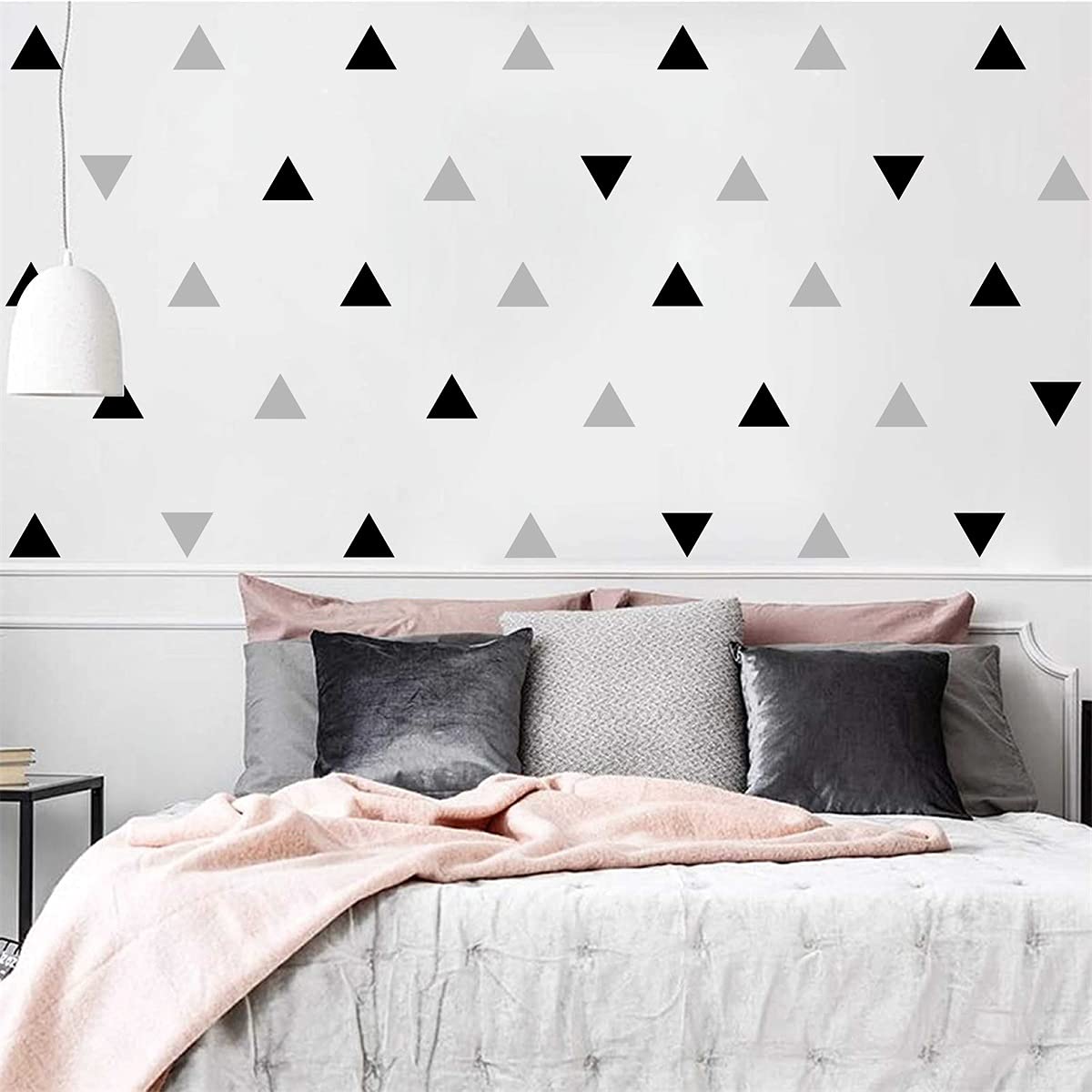Triangle Wall Stickers Vinyl 160Pcs Black and Grey Wall Decals Peel and Stick Modern Wall Stickers Geometric Wall Decal Kids Wall Stickers Neutral Wall Stickers for Bedroom Living Room Nursery Decor