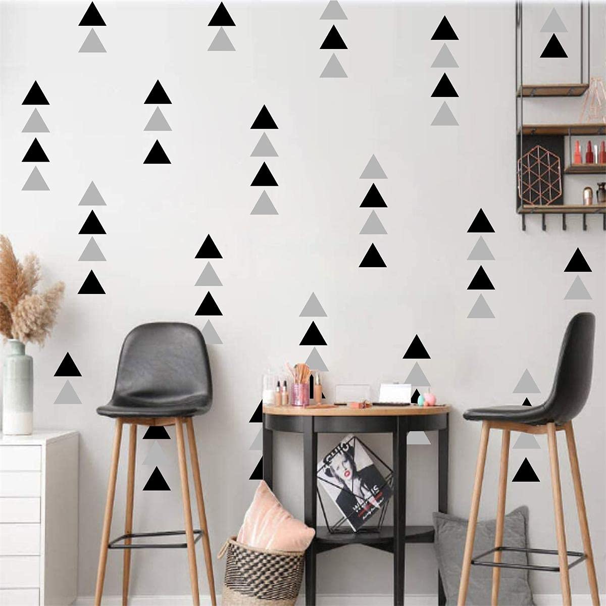 Triangle Wall Stickers Vinyl 160Pcs Black and Grey Wall Decals Peel and Stick Modern Wall Stickers Geometric Wall Decal Kids Wall Stickers Neutral Wall Stickers for Bedroom Living Room Nursery Decor