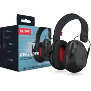 alpine defender adult earmuffs for noise reduction - premium noise protection headphones for study, focus, work & sensory overload - light-weight design - adjustable headband - all day comfort - 22db