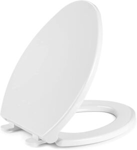 round toilet seat slow quiet close seat cover fit standard round toilet white toilet seat with metal inserts easy to install, non-slip seat with rubber bumpers provides comfort relieves pressure point