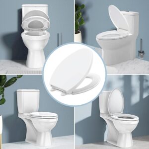 Round Toilet Seat Slow Quiet Close Seat Cover Fit Standard Round Toilet White Toilet Seat with Metal Inserts Easy to Install, Non-slip Seat with Rubber Bumpers Provides Comfort Relieves Pressure Point