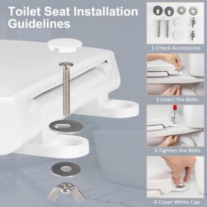 Round Toilet Seat Slow Quiet Close Seat Cover Fit Standard Round Toilet White Toilet Seat with Metal Inserts Easy to Install, Non-slip Seat with Rubber Bumpers Provides Comfort Relieves Pressure Point