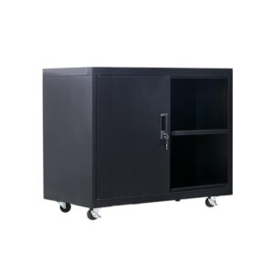 fumedo metal mobile lateral file cabinet, storage locker,printer stand with open storage shelves for office,school,home,living room. (black)