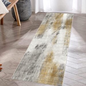 pauwer modern abstract runner rugs for hallways, 2x6 non slip runner rug with rubber backing, vintage distressed area rug for kitchen, washable floor carpet runner for entryway laundry room bedroom