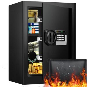 2.5 cu ft large home safe fireproof waterproof, fireproof safe with fireproof waterproof document bag, combination lock and removable shelf, fire safe box for home important documents valuables