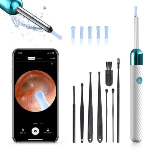 ear wax removal, ear cleaner with camera with 1080p, otoscope with light, ear wax removal kit with 6 ear pick, ear camera for iphone, ipad, android phones (white)