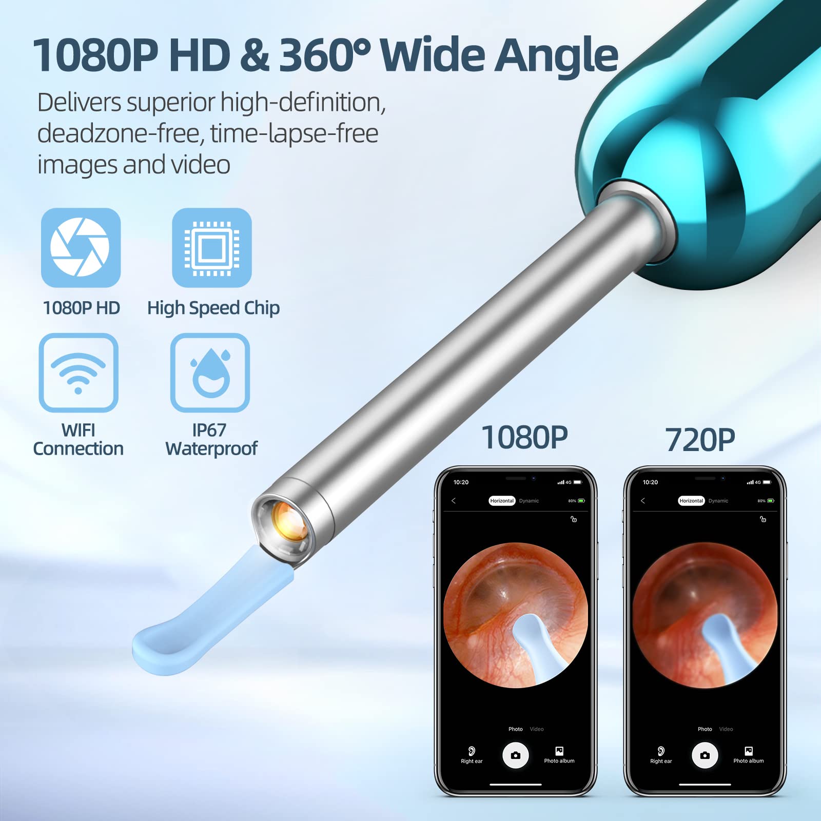 Ear Wax Removal, Ear Cleaner with Camera with 1080P, Otoscope with Light, Ear Wax Removal Kit with 6 Ear Pick, Ear Camera for iPhone, iPad, Android Phones (White)