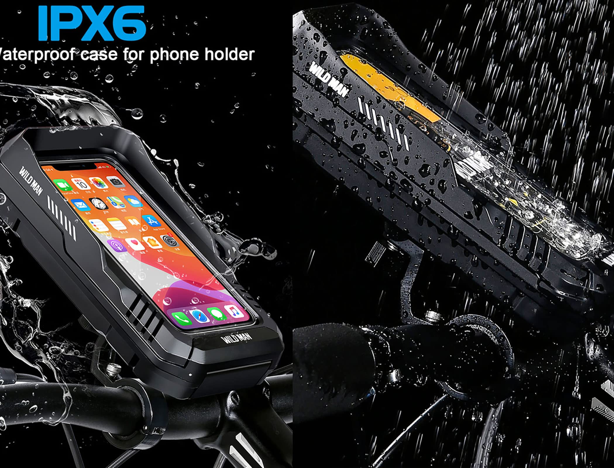 WILD MAN Motorcycle Phone Holder,Motorcycle Phone Mount Waterproof Phone Cell Phone Holder Bag 360°Rotation Phone Mount for 5.5"-6.7" Smartphones (Black)