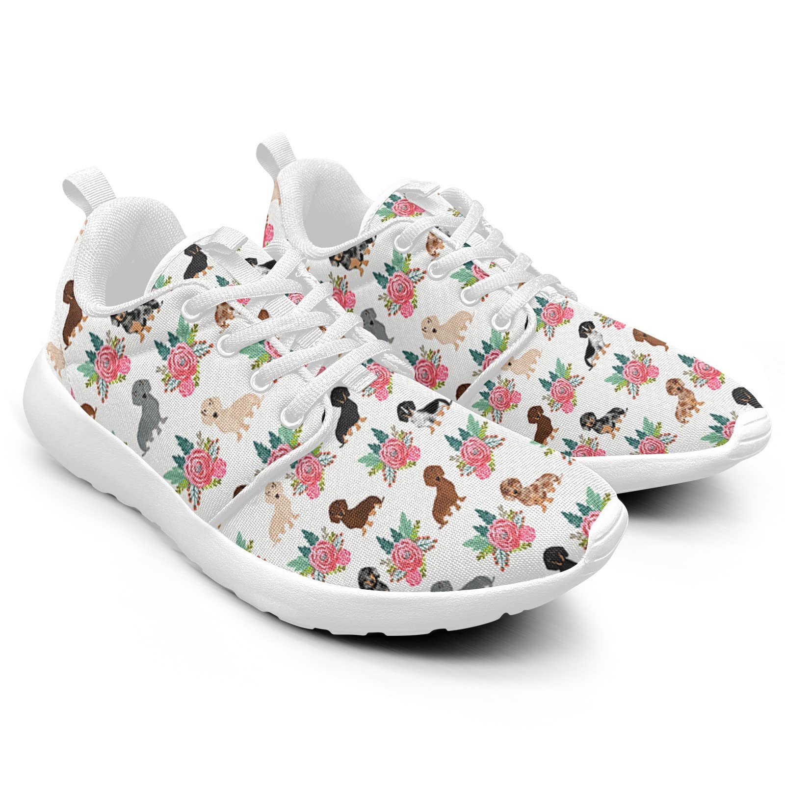 Cute Dachshunds Dog Floral Shoes for Women Walking Running Shoes Comfortable Tennis Sports Sneaker Gifts