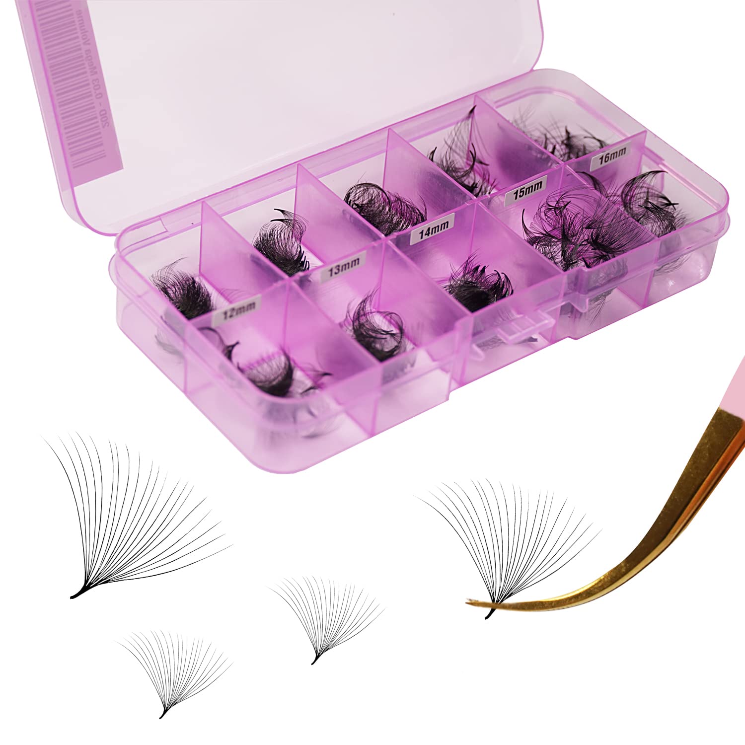 THE LASH SUPPLY 500 Fans, 20D Mega Volume Promade Fan, C/D Curl, Mix Length 12-16mm, 0.03 Thickness, Natural and Long-lasting Curl, Promade Loose Eyelash Extension Fans, Mixed Pack