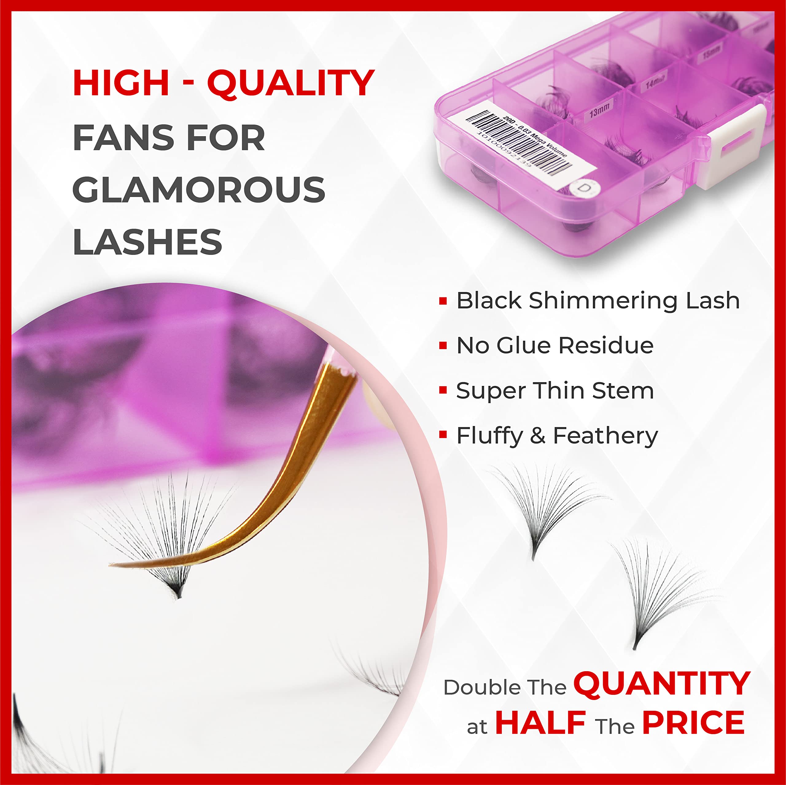 THE LASH SUPPLY 500 Fans, 20D Mega Volume Promade Fan, C/D Curl, Mix Length 12-16mm, 0.03 Thickness, Natural and Long-lasting Curl, Promade Loose Eyelash Extension Fans, Mixed Pack