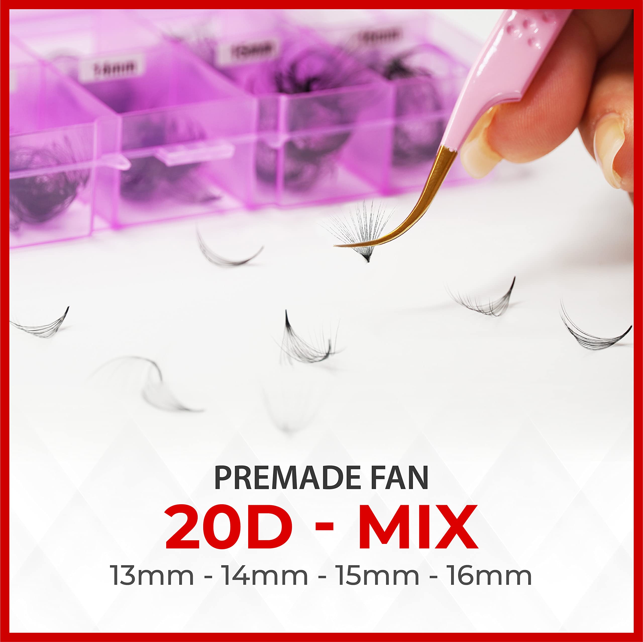 THE LASH SUPPLY 500 Fans, 20D Mega Volume Promade Fan, C/D Curl, Mix Length 12-16mm, 0.03 Thickness, Natural and Long-lasting Curl, Promade Loose Eyelash Extension Fans, Mixed Pack