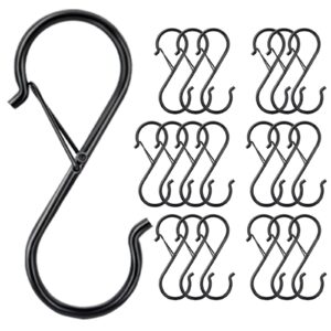 zienlay 20 pack s hooks for hanging, 3.5 inch s hooks heavy duty for hanging clothes plants black s shaped hooks with safety buckle kitchen pot rack closet hooks for kitchen utensil, pots, pans