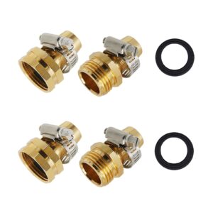 3/4"aluminium garden hose repair connector with stainless steel clamps, mender end repair kit,male and female garden hose fittings,fit for 3/4" or 5/8" garden hose fitting, 2 set