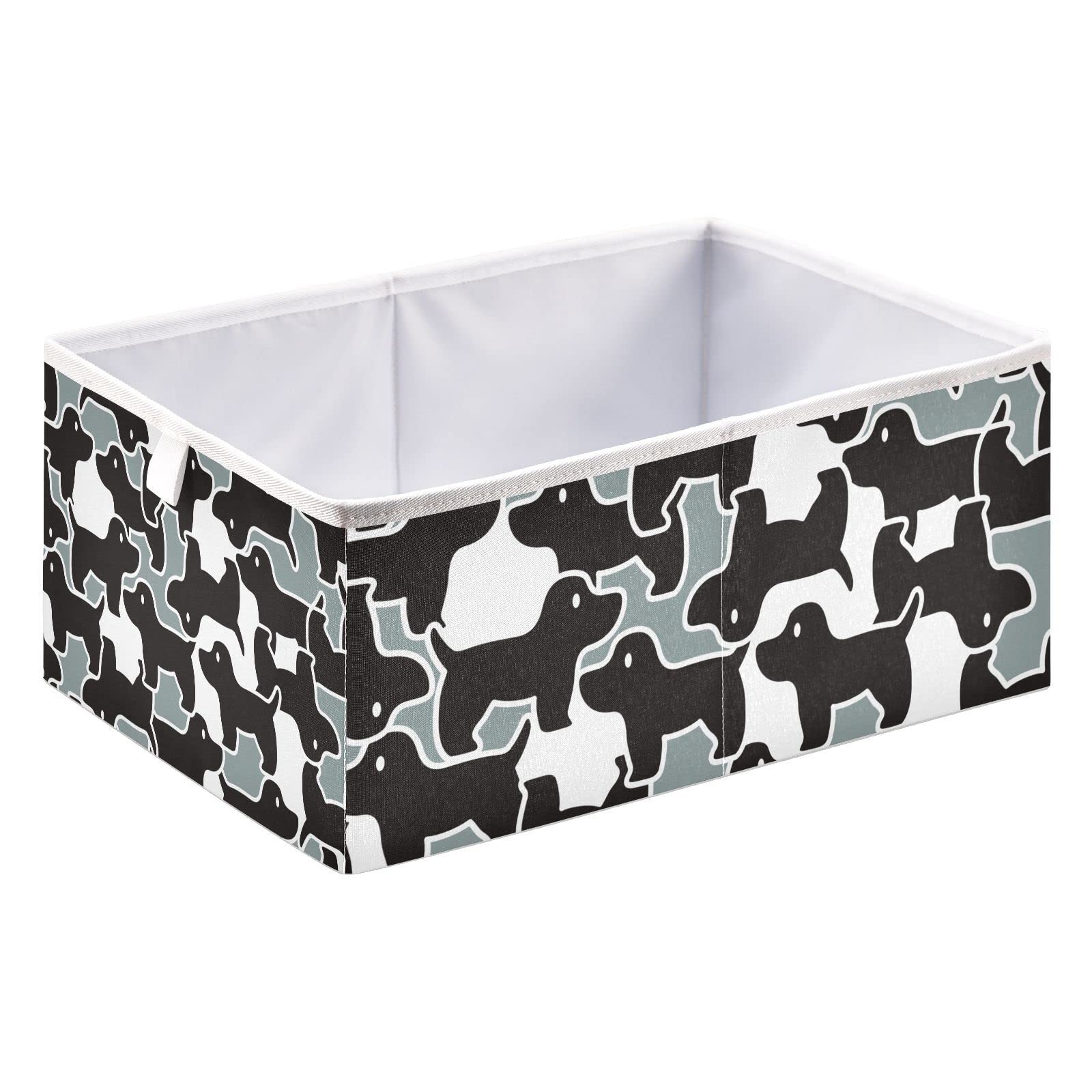 Vnurnrn Patchwork Puppy Cube Storage Bins, Collapsible Storage Box with Support Board, Foldable Fabric Baskets for Shelf Closet Cabinet 11.02×11.02×11.02 in