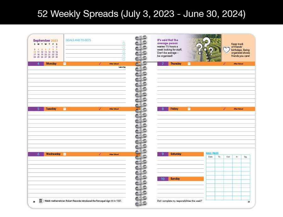 Dated High School Student Planner 2023-2024 Academic School Year, Small (5.5" by 8.5") Block Style Datebook with Classic High Block Cover