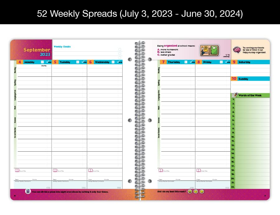 Dated Elementary Student Planner 2023-2024 Academic School Year, Large (8.5" by 11") Matrix Style Datebook with Classic Elementary Matrix Cover