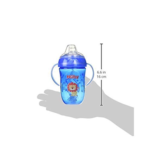 Nuby 2 pack Comfort Trainer 2 Handle Cups with 360 Weighted Straw and Soft Silicone Spout, 9 Oz, Blue Lion and Red Monkey