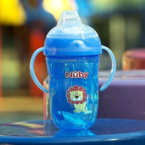 Nuby 2 pack Comfort Trainer 2 Handle Cups with 360 Weighted Straw and Soft Silicone Spout, 9 Oz, Blue Lion and Red Monkey