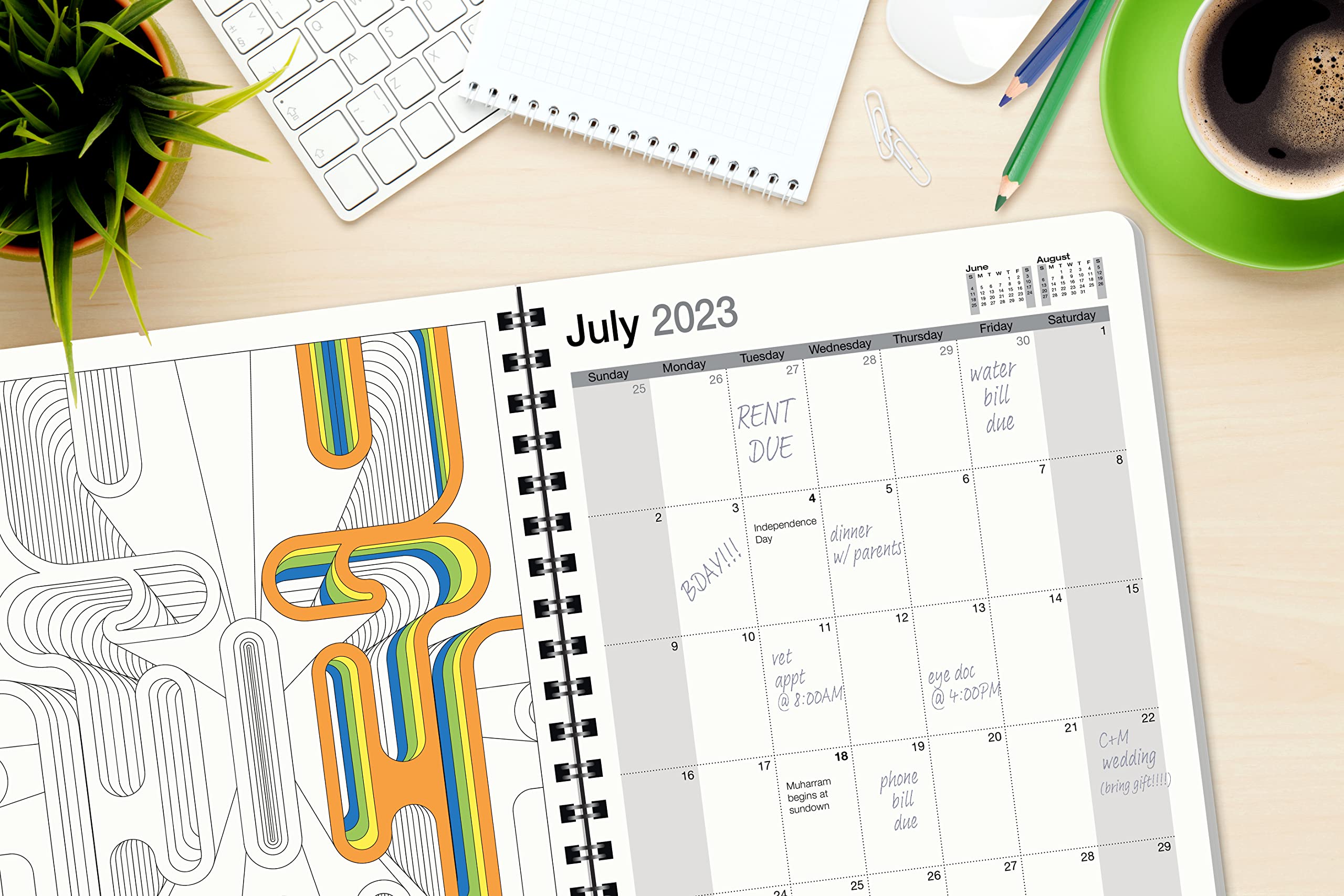 Action Publishing Coloring Day Planner · 2023-2024 Geometric · Daily and Weekly Scheduling and Goal Planning, with Lines, Shapes and Pattern Coloring Pages· July - June (8.5 x 11 inches)