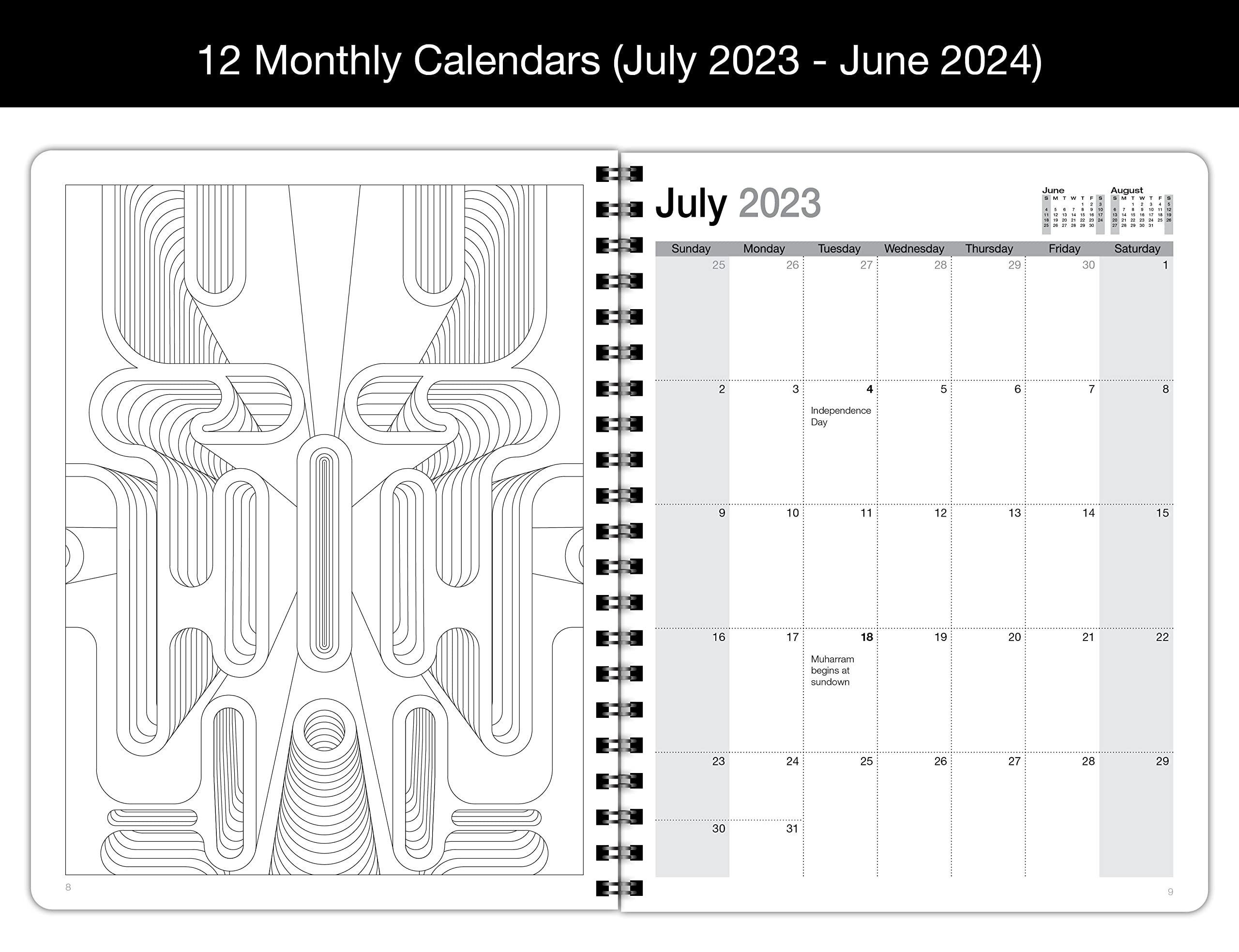 Action Publishing Coloring Day Planner · 2023-2024 Geometric · Daily and Weekly Scheduling and Goal Planning, with Lines, Shapes and Pattern Coloring Pages· July - June (8.5 x 11 inches)