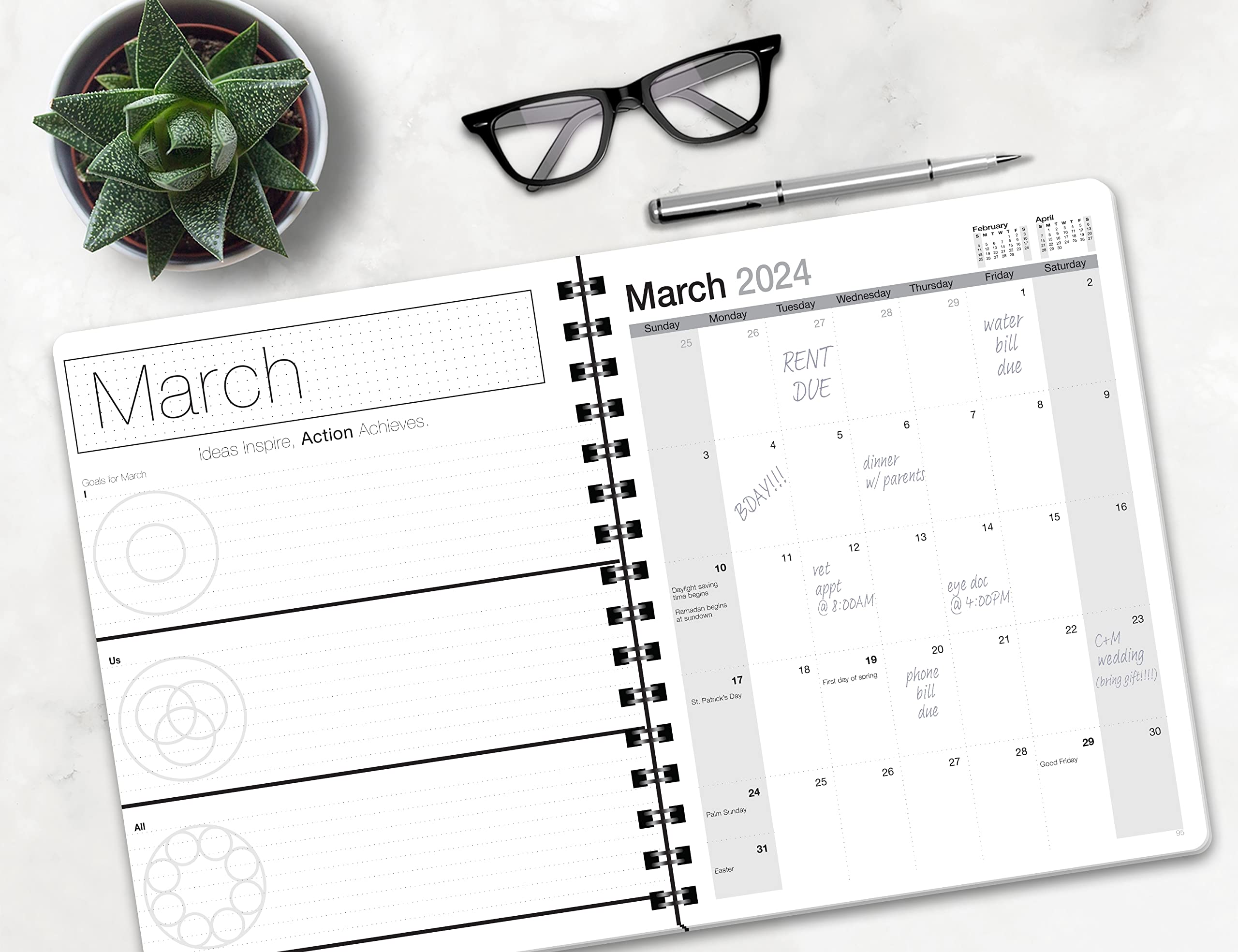 Dated Minimalist DayPlanner - 12 Monthly Calendar Overview, to-do Lists, Weekly and Daily Planning (8.5 by 11 inches), 2023-2024 Minimalist