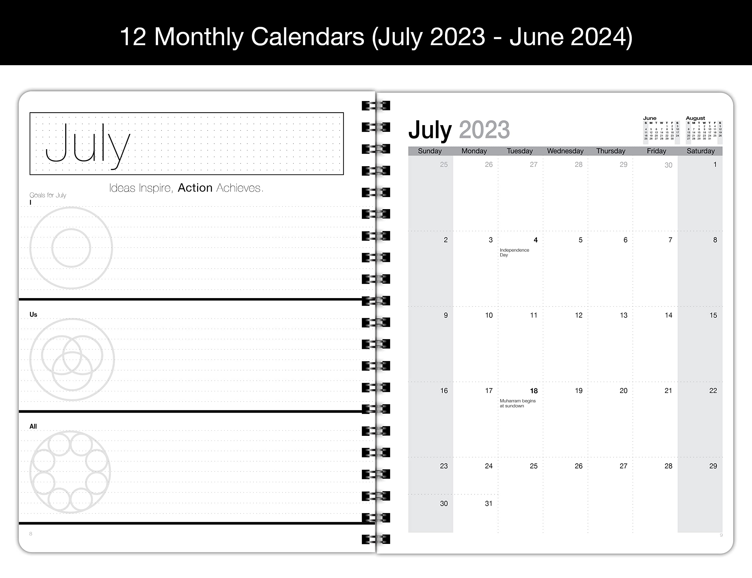 Dated Minimalist DayPlanner - 12 Monthly Calendar Overview, to-do Lists, Weekly and Daily Planning (8.5 by 11 inches), 2023-2024 Minimalist