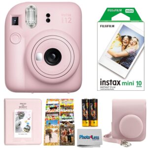 fujifilm instax mini 12 instant film camera (blossom pink) bundle with fuji instax instant film single pack, 10 prints | protective case pink | photo album pink | travel stickers (6 items)