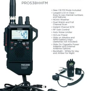 Uniden PRO538HHFM, “2 in 1” Dual Handheld/Mobile Emergency CB Radio with New FM Mode, Full 40 Channels, NOAA Weather Alerts, and Selectable 4-Watts HI/1-Watt Low Output Power.