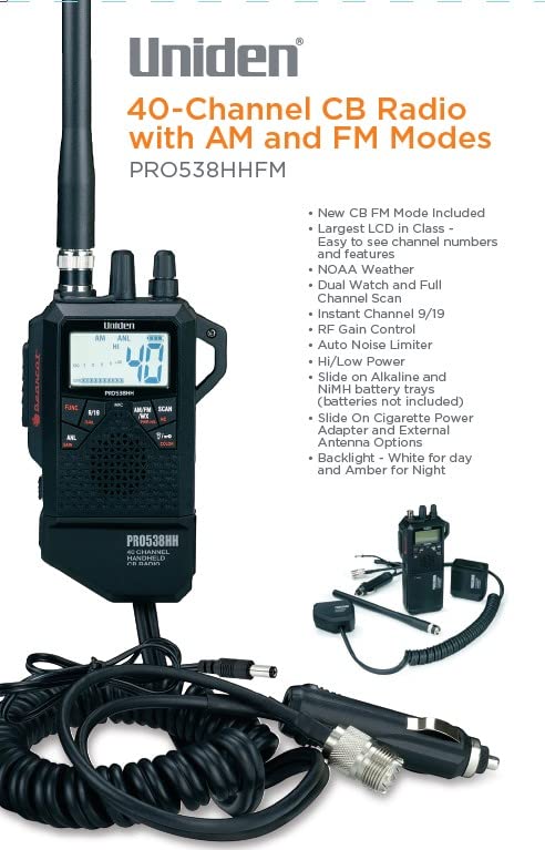 Uniden PRO538HHFM, “2 in 1” Dual Handheld/Mobile Emergency CB Radio with New FM Mode, Full 40 Channels, NOAA Weather Alerts, and Selectable 4-Watts HI/1-Watt Low Output Power.