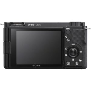 Sony ZV-E10 Mirrorless Camera with 16-50mm Lens (Black) (ILCZV-E10L/B) + 64GB Memory Card + Filter Kit + LED Light + External Charger + 2 x NPF-W50 Battery + Card Reader + More (Renewed)