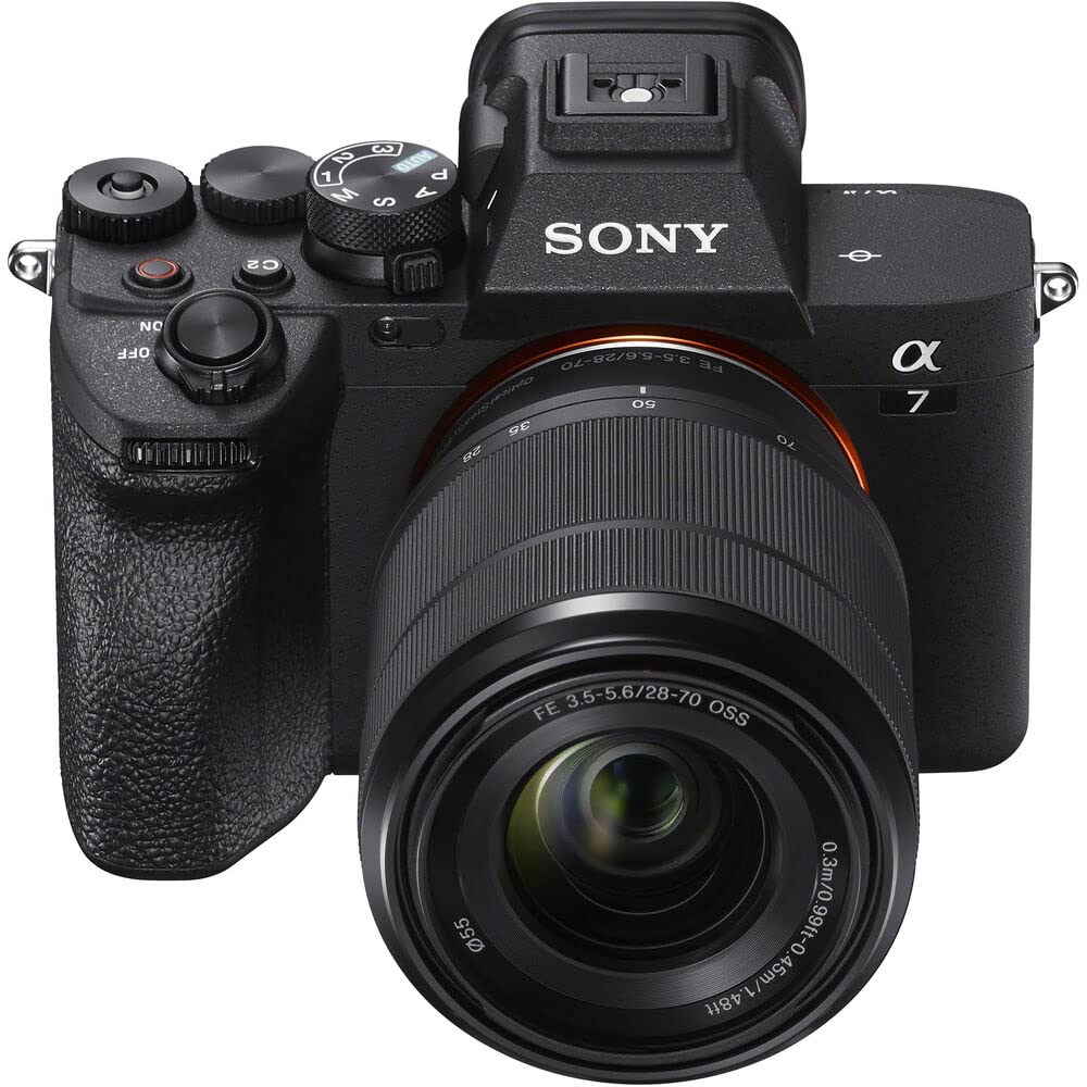 Sony a7 IV Mirrorless Camera with 28-70mm Lens (ILCE-7M4K/B) + 64GB Memory Card + Wide Angle Lens + Telephoto Lens + Color Filter Kit + Lens Hood + Bag + More (Renewed)