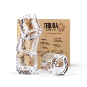 GLASSIQUE CADEAU Tequila Sipping and Cocktail Glasses | Set of 4 | 10 oz Hammered Rocks Glasses for Drinking Mezcal, Margarita, Paloma | Thick Lowball Glasses | Tequila Glassware Collection