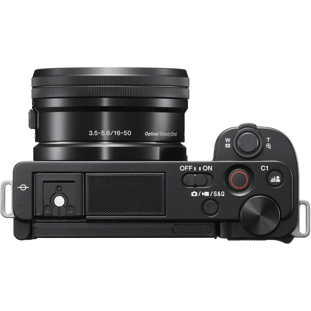 Sony ZV-E10 Mirrorless Camera with 16-50mm Lens (Black) (ILCZV-E10L/B) + 64GB Memory Card + Card Reader + Case + Flex Tripod + Memory Wallet + Cap Keeper + Cleaning Kit (Renewed)