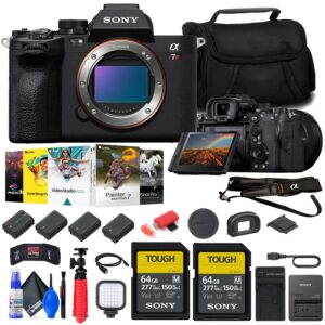 sony a7r v mirrorless camera (ilce7rm5/b) + 2 x 64gb memory card + corel photo software + bag + 3 x np-fz100 compatible battery + charger + card reader + led light + hdmi cable + more (renewed)