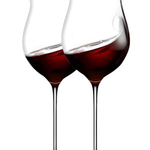 Extra Large Crystal Wine Glasses with Stem - Elegant Wide Rim Stemware Giant Red Wine Glasses - Patented Stemmed Long Wine Glasses for Unique Modern Wine Glass Gifts, Set of 2-32oz.