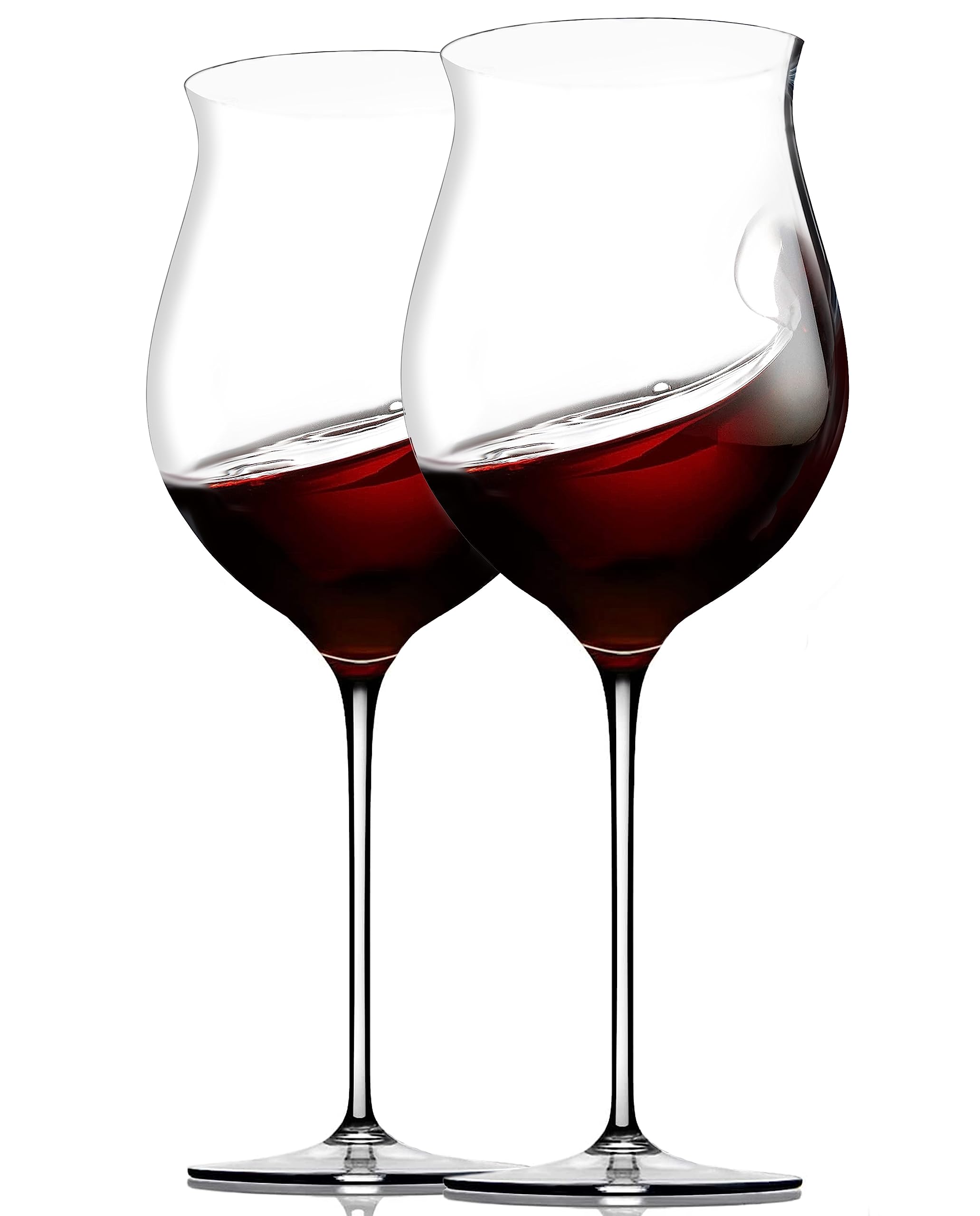 Extra Large Crystal Wine Glasses with Stem - Elegant Wide Rim Stemware Giant Red Wine Glasses - Patented Stemmed Long Wine Glasses for Unique Modern Wine Glass Gifts, Set of 2-32oz.