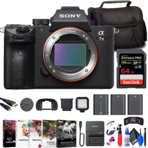 Sony a7 III Mirrorless Camera (ILCE7M3/B) + 64GB Memory Card + Bag + 2 x NP-FZ100 Compatible Battery + Card Reader + LED Light + Corel Photo Software + Flex Tripod + Hand Strap + More (Renewed)