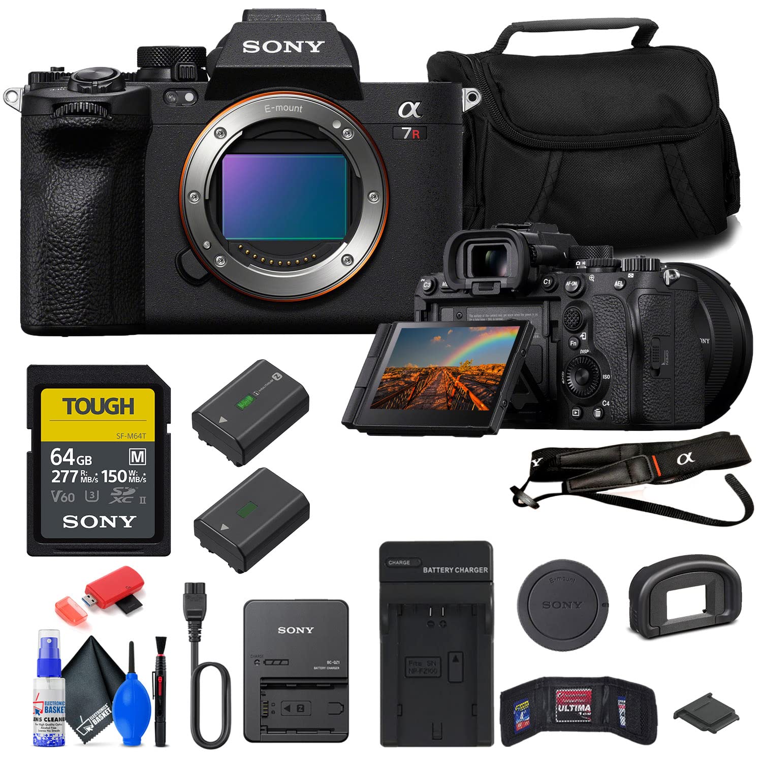 Sony a7R V Mirrorless Camera (ILCE7RM5/B) + 64GB Memory Card + Bag + NP-FZ100 Compatible Battery + External Charger + Card Reader + Memory Wallet + Cleaning Kit (Renewed)