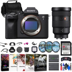 sony a7 iv mirrorless camera (ilce-7m4/b) fe 24-70 lens + 64gb memory card + filter kit + bag + np-fz100 compatible battery + card reader + led light + corel photo software + more (renewed)