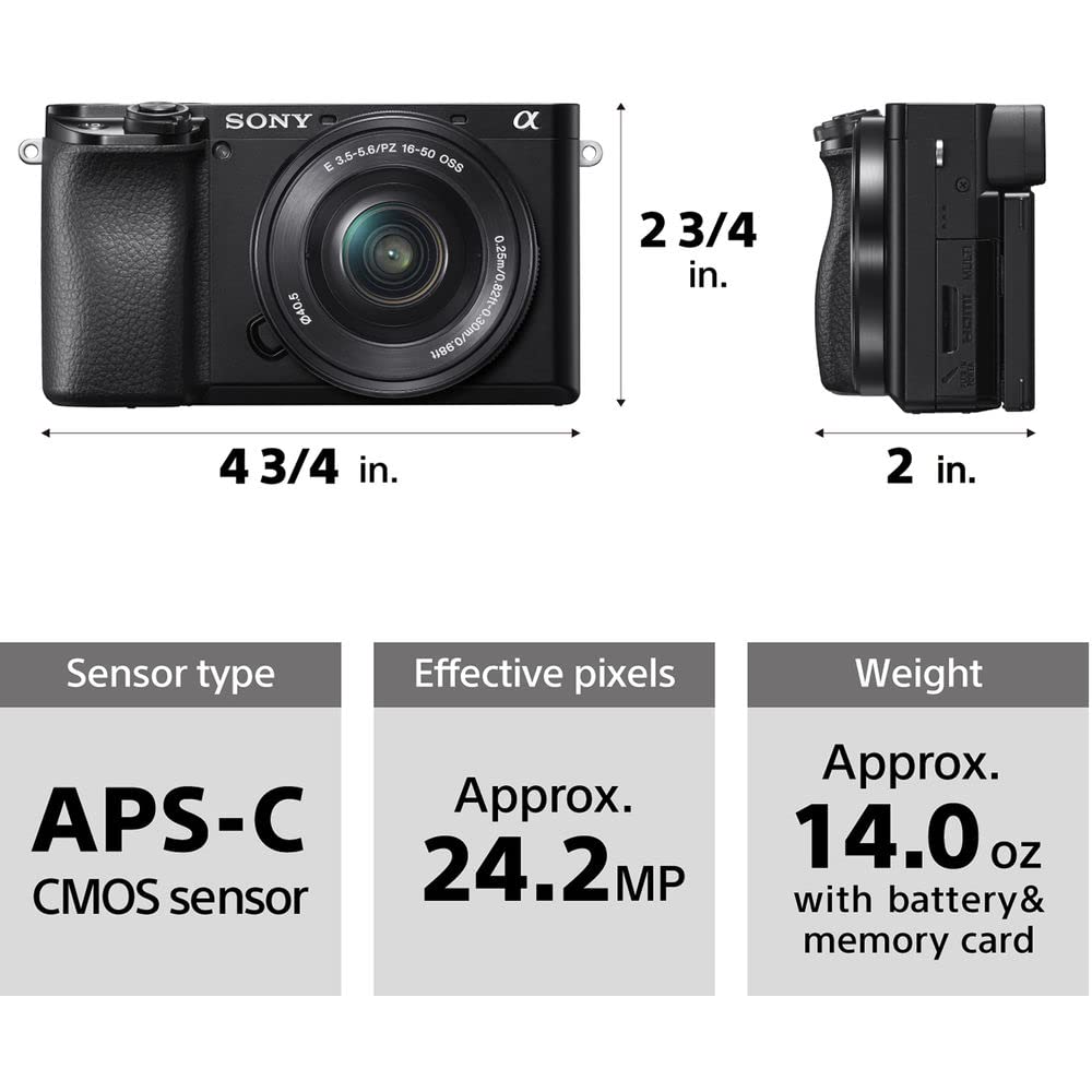 Sony Alpha a6100 Mirrorless Digital Camera (ILCE6100L/B) with 16-50mm Lenses with Flash, 64GB Memory Card, Cleaning Set and More (Renewed)