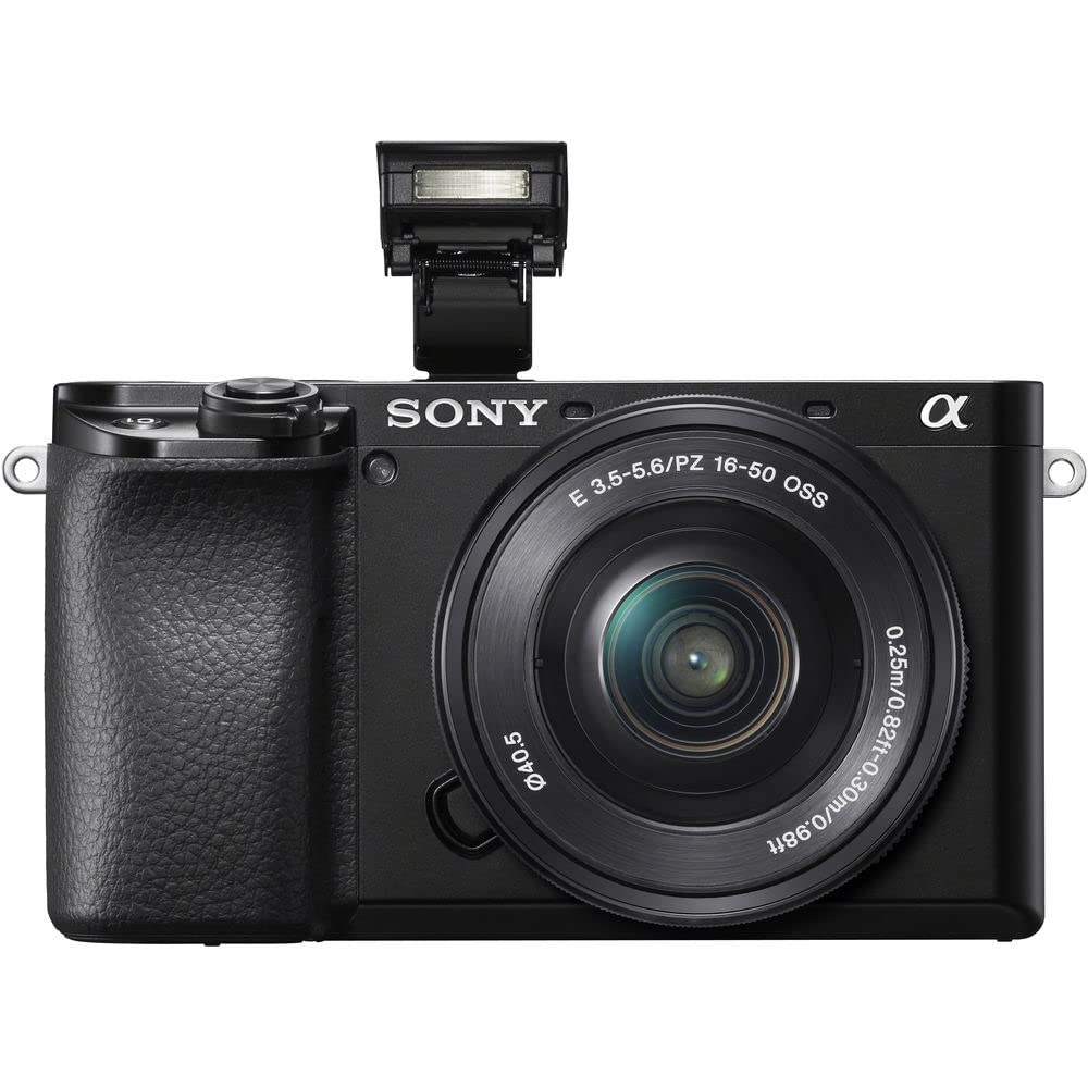 Sony Alpha a6100 Mirrorless Digital Camera (ILCE6100L/B) with 16-50mm Lenses with Flash, 64GB Memory Card, Cleaning Set and More (Renewed)