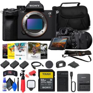 sony a7r v mirrorless camera (ilce7rm5/b) + 64gb memory card + corel photo software + bag + 2 x np-fz100 compatible battery + external charger + card reader + led light + hdmi cable + more (renewed)
