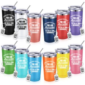 sieral employee appreciation gifts bulk thank you gifts inspirational you are awesome tumbler 20 oz stainless steel wine cup with keychain for women men coworker(mixed color, 12 sets)