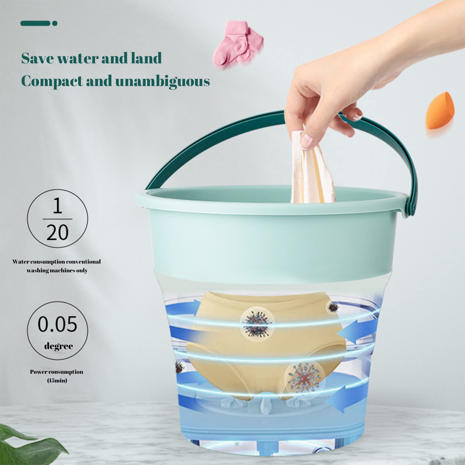 Foldable Mini Washing Machine, Portable Washing Machine for Apartment, Mini Laundry Small Handheld Turbine Washer for Underwear Socks Baby Clothes Automatic Clothes Washer Tub for Camping RV Travel