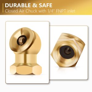 WNCGC 1/4" Portable Air Chuck Closed Brass Ball Inflator for Inflator Gauge Compressor Accessories, 2 Pack