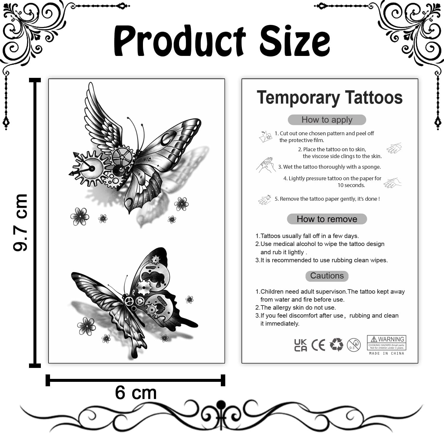 Cerlaza 20 Sheets Small Butterfly Temporary Tattoos for Women, 120 Styles Black Butterflies Tattoo Stickers Waterproof Long Lasting, Butterfly Themed Decorations Gifts for Girls Kids