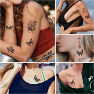 Cerlaza 20 Sheets Small Butterfly Temporary Tattoos for Women, 120 Styles Black Butterflies Tattoo Stickers Waterproof Long Lasting, Butterfly Themed Decorations Gifts for Girls Kids