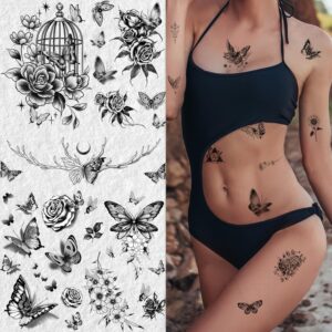 Cerlaza 20 Sheets Small Butterfly Temporary Tattoos for Women, 120 Styles Black Butterflies Tattoo Stickers Waterproof Long Lasting, Butterfly Themed Decorations Gifts for Girls Kids